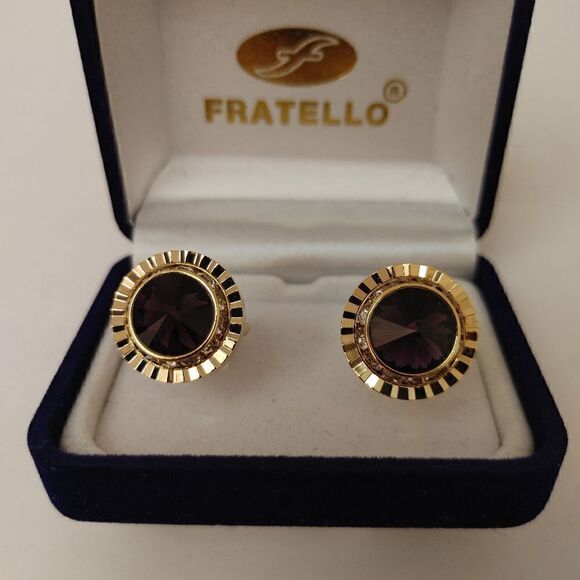 MEN'S FRATELLO GOLD WITH PURPLE STONE SURRONDED WITH RHINESTONES. - Picture 2 of 2